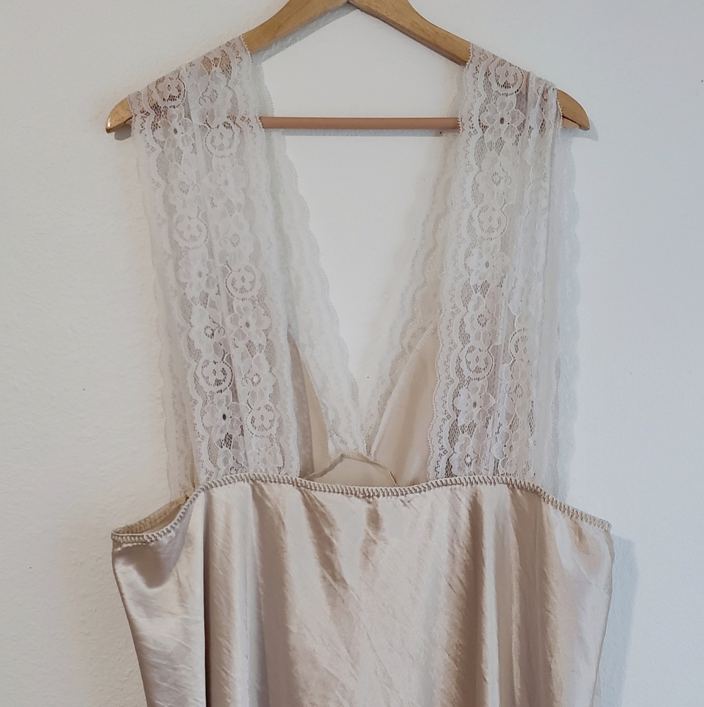 Satin and Lace Slip Nightgown Chemise 5XL Nude Beige - Picture 4 of 12
